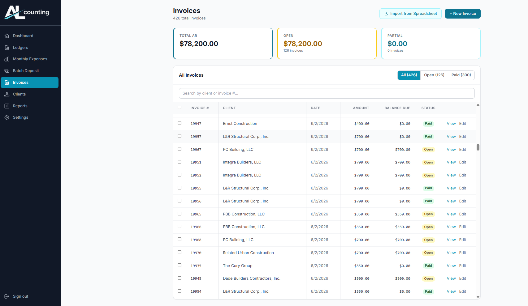 ALcounting invoice list