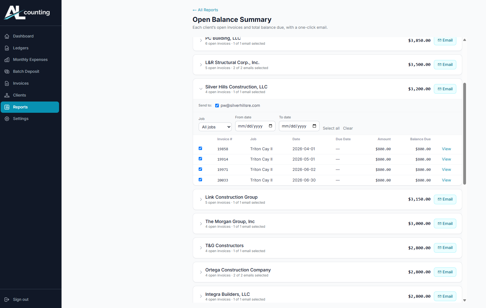 ALcounting open balance summary